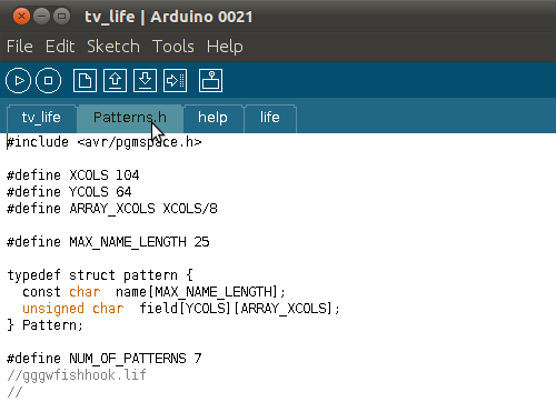 Patterns.h in the Arduino interface